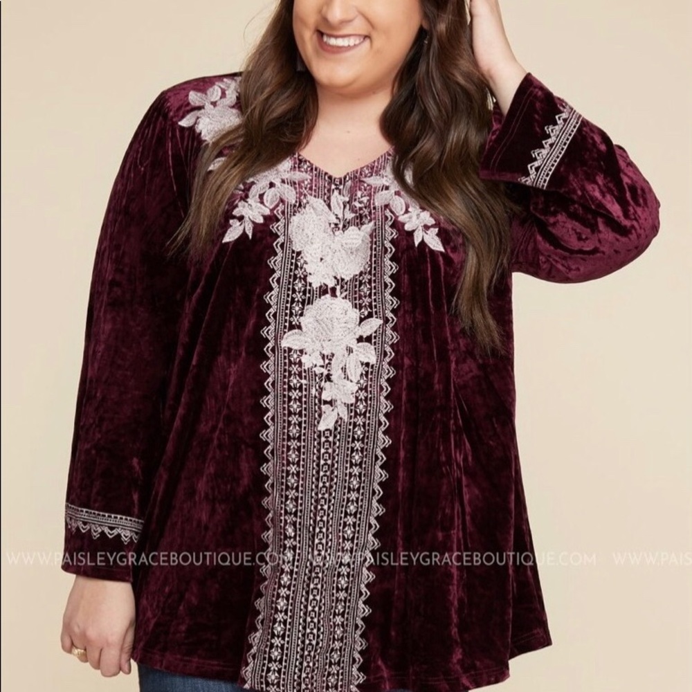 NWT Beautiful burgundy velvet top. Size 2X